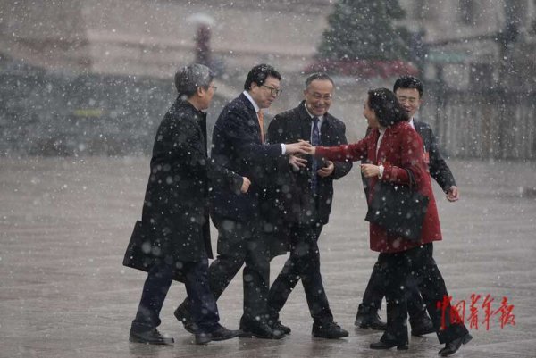 走在春雪中的全国人大代表