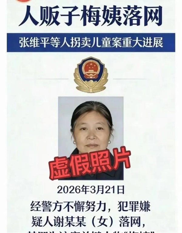 落网“梅姨”照片全网流传，相关部门：不实