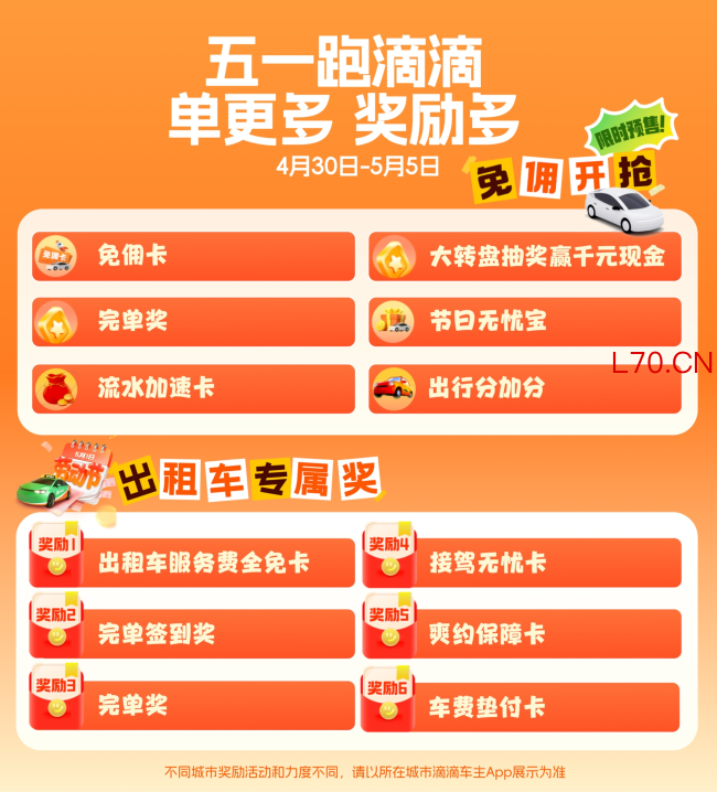 图为：滴滴“五一”发近4亿元司机补贴，上线多重奖励