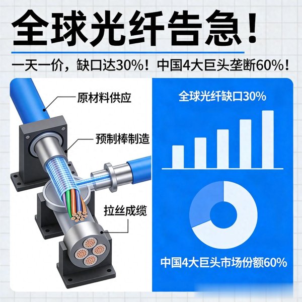 全球光纤告急! “一天一价”, 缺口达30%! 中国 4 大巨头垄断 60%!