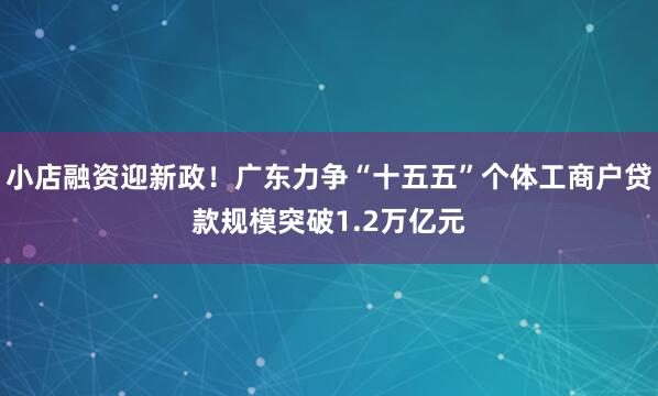 小店融资迎新政！广东力争“十五五”个体工商户贷款规模突破1.2万亿元