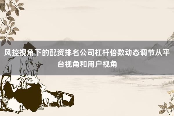 风控视角下的配资排名公司杠杆倍数动态调节从平台视角和用户视角