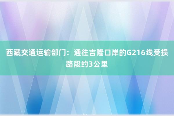 西藏交通运输部门：通往吉隆口岸的G216线受损路段约3公里